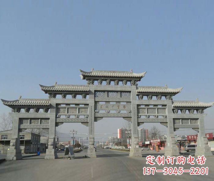 运城大型五门石雕牌坊 (2)