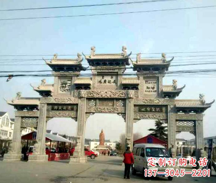 运城大型五门石雕牌坊 (3)