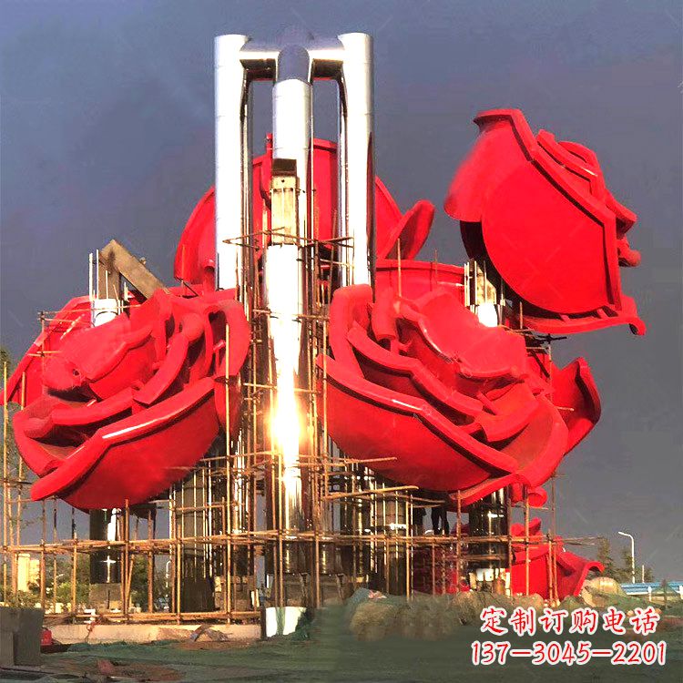 运城大型园林不锈钢玫瑰花景观雕塑