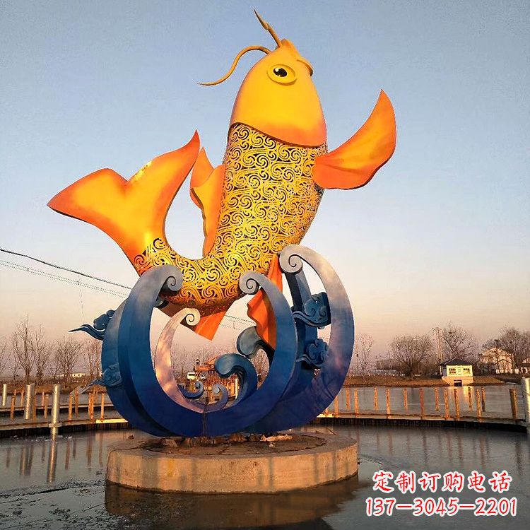 运城大型鱼跃雕塑不锈钢景观雕塑-公园景区水景动物雕塑