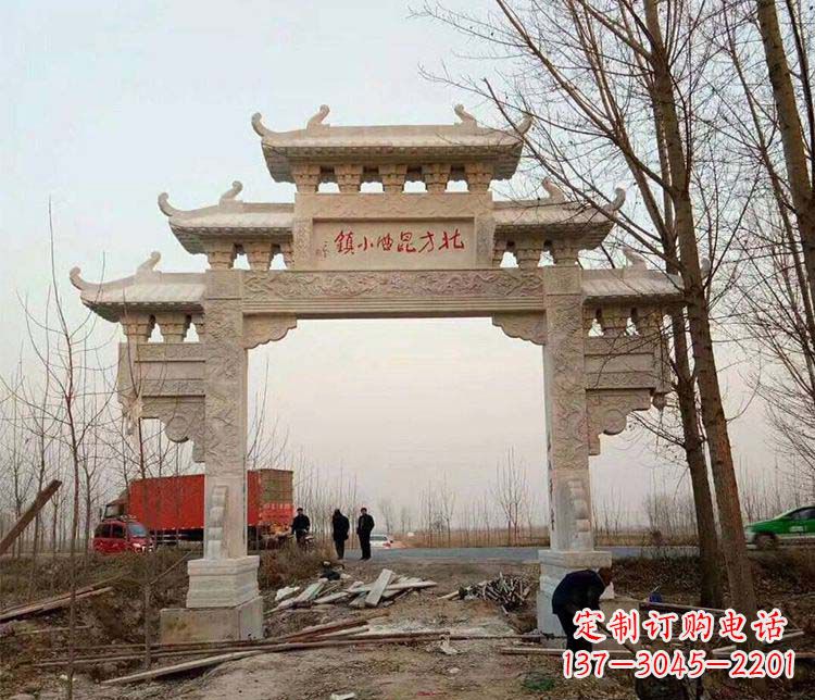 运城单门大理石牌坊石雕_2