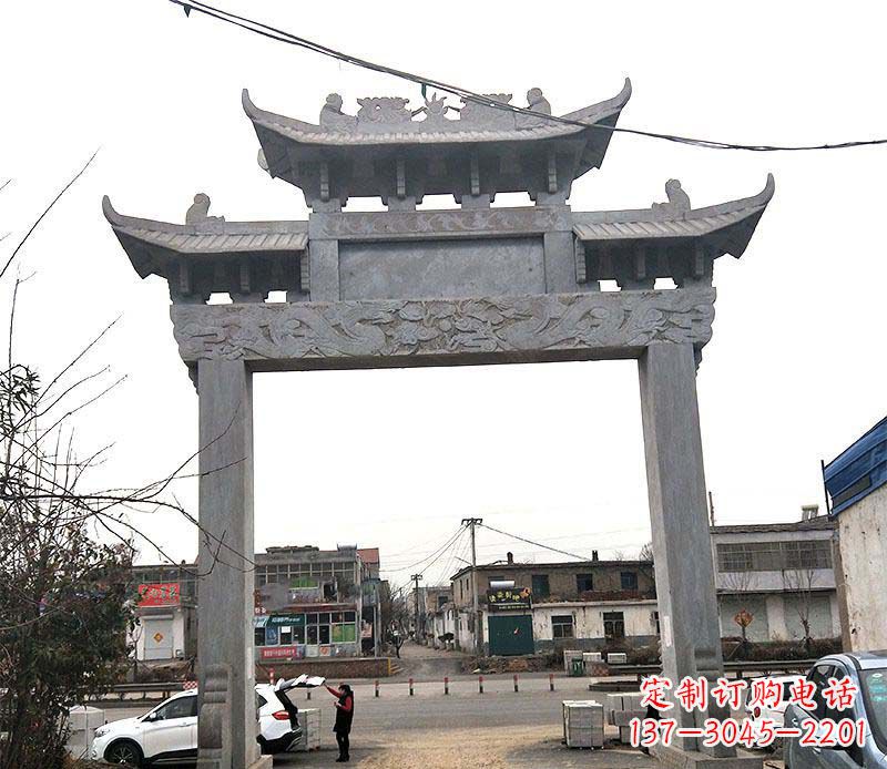 运城单门大理石牌坊石雕_1