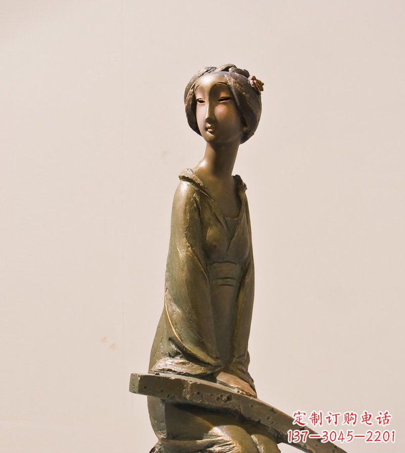 运城弹古筝的女人铜雕古代人物雕塑