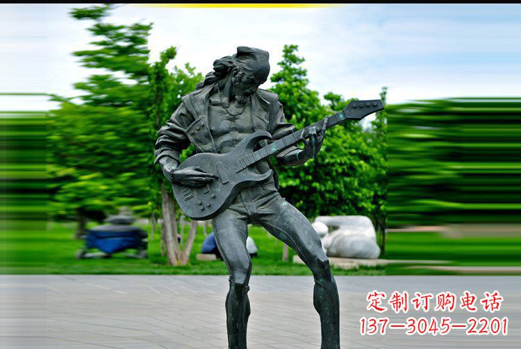 运城弹吉他的人物公园景观铜雕摆件