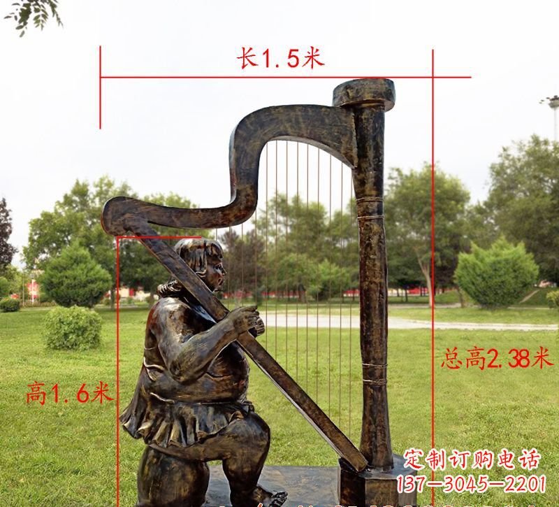 运城弹竖琴音乐人物铜雕