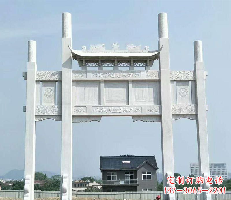 运城道路三门牌坊石雕 (4)