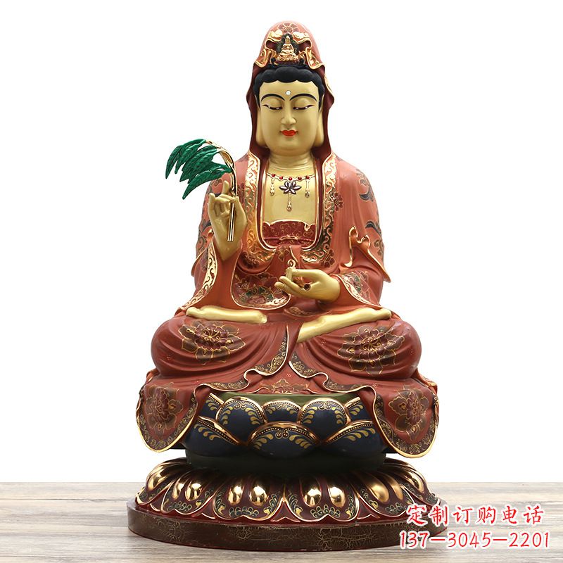 运城滴水观音彩绘铜雕雕塑摆件