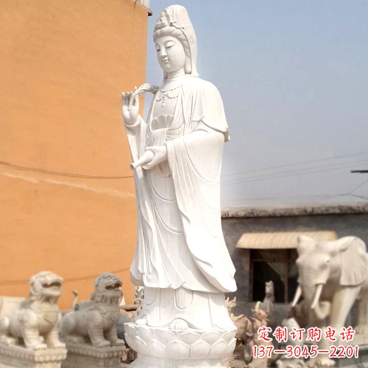 运城滴水观音汉白玉石雕佛像