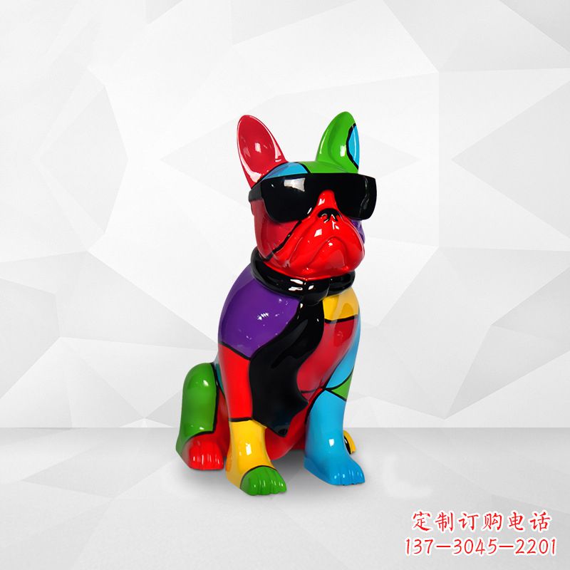 运城斗牛犬玻璃钢彩绘狗雕塑个性化生肖动物商场美陈摆件