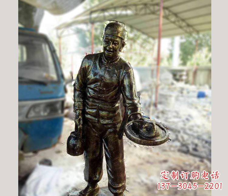 运城饭店上菜的店小二铜雕