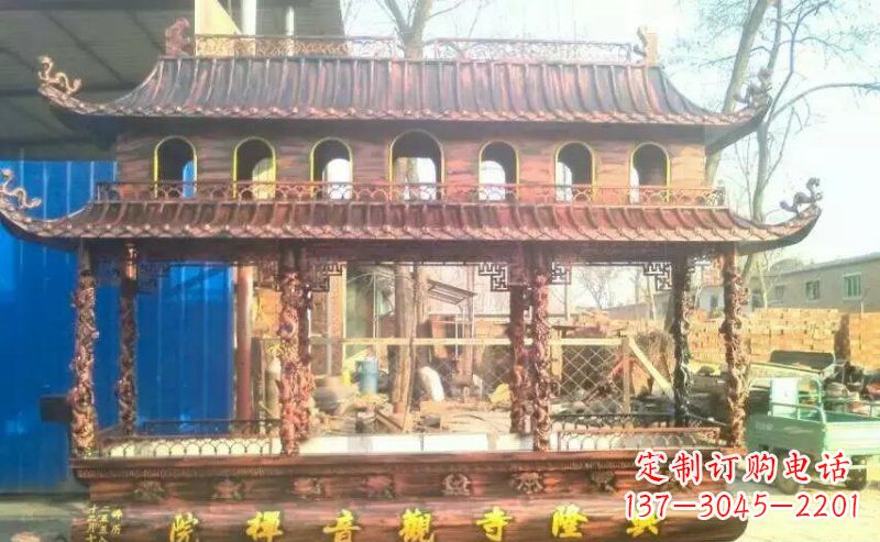 运城方形寺庙香炉铜雕_1
