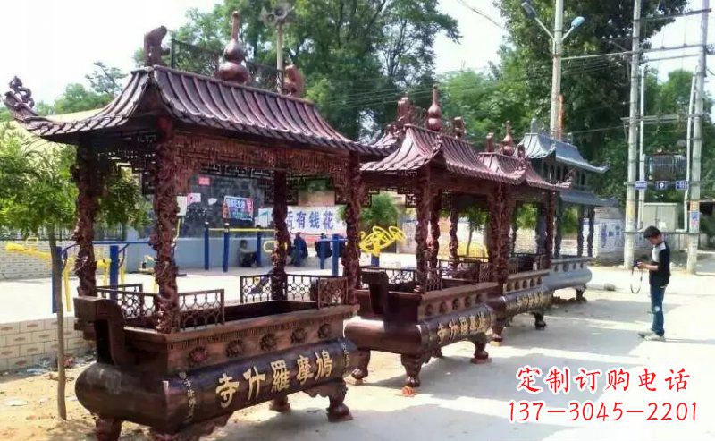 运城方形寺庙香炉铜雕_2