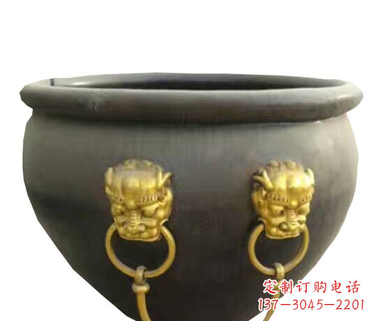 运城仿古鎏金狮子头水缸铜雕塑