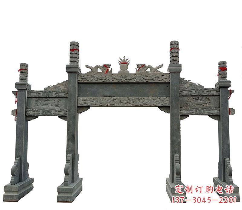 运城仿古三门大理石牌坊石雕 (2)