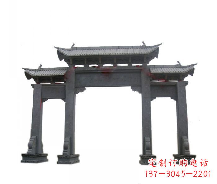 运城仿古三门牌坊石雕 (7)