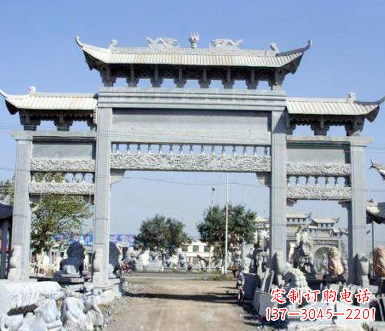 运城仿古三门牌坊石雕 (9)