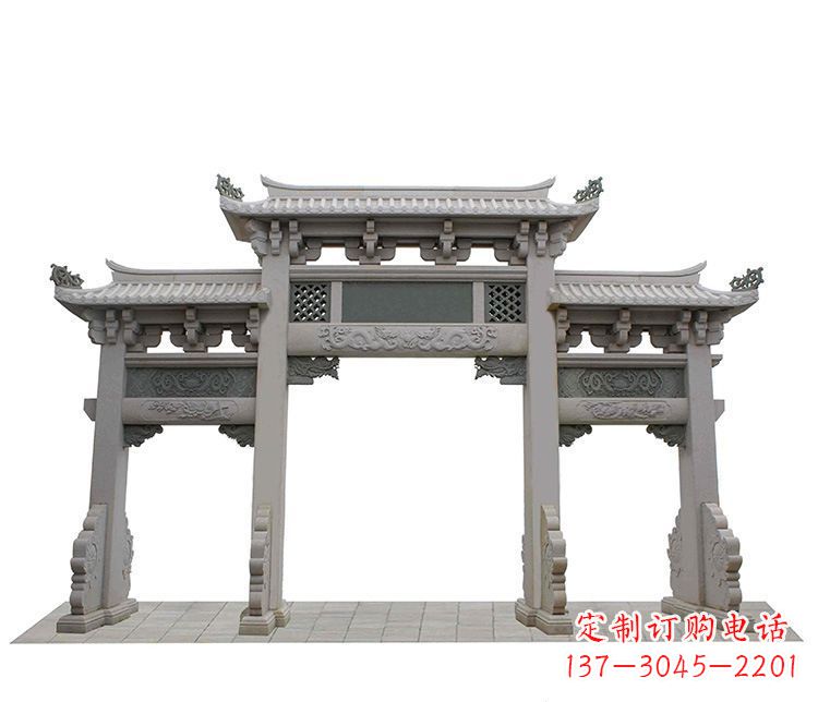 运城仿古三门石牌坊石雕