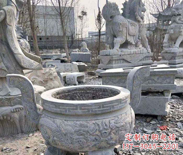 运城仿古三足香炉石雕_1