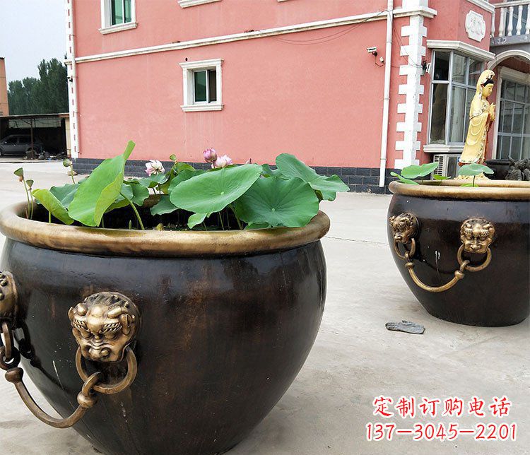 运城仿古狮子头水缸铜雕塑 (2)