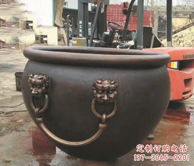 运城仿古狮子头水缸铜雕塑 (3)