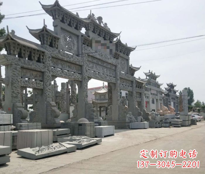 运城仿古五门石雕牌坊
