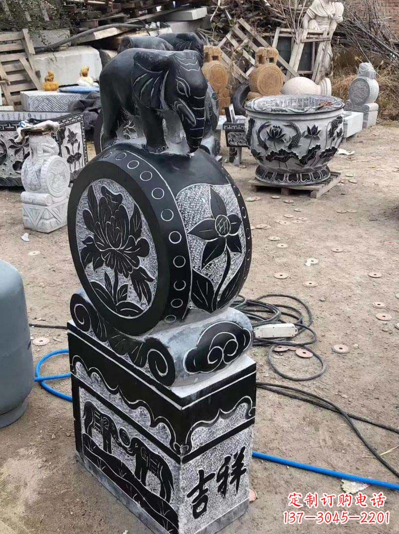 运城仿古小象抱鼓石雕塑