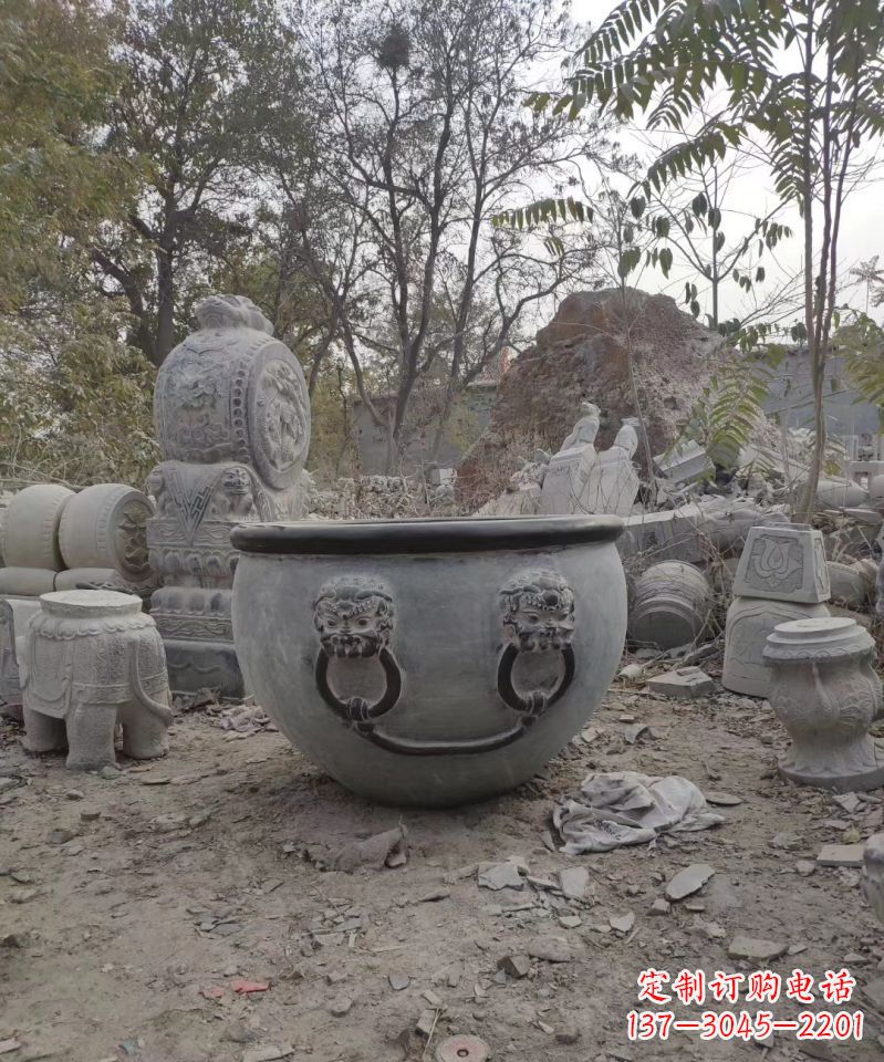 运城仿古鱼缸雕塑园林景观水缸石雕
