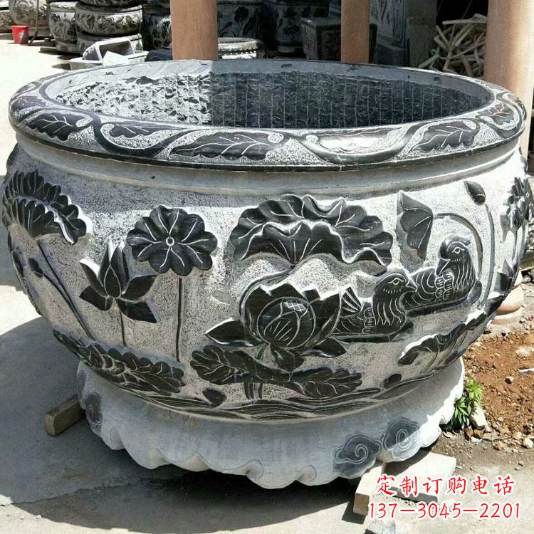 运城仿古圆形鱼缸石雕