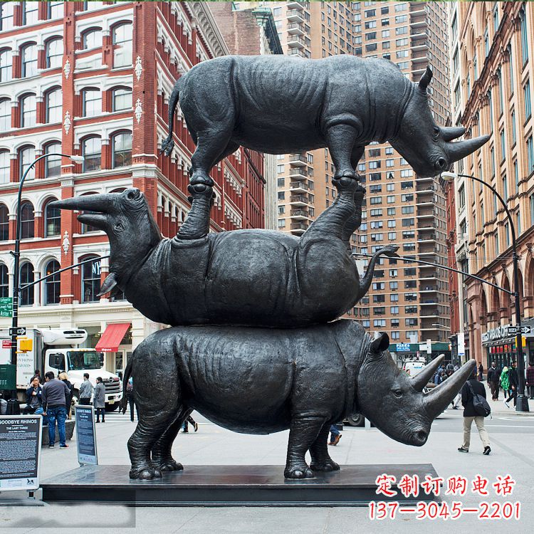 运城仿真犀牛景观铜雕-城市街道创意动物景观