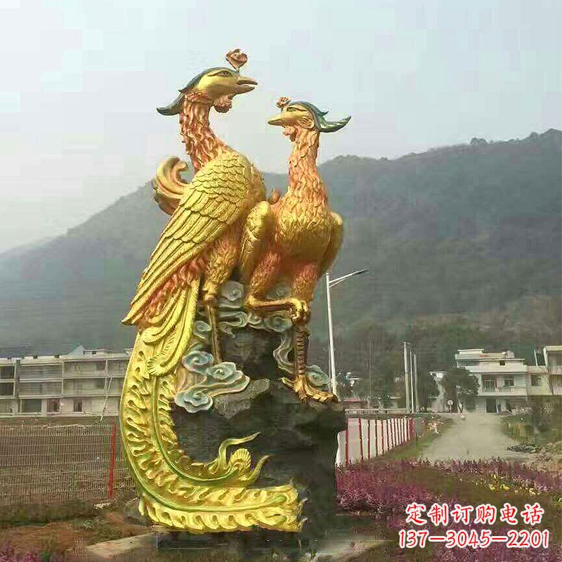 运城瑞鸟凤凰鎏金雕塑,点缀公园景区
