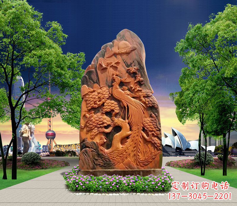 运城凤凰石雕动物摆件