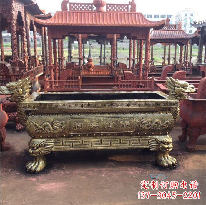 运城精美麒麟雕塑——浮雕铜香炉