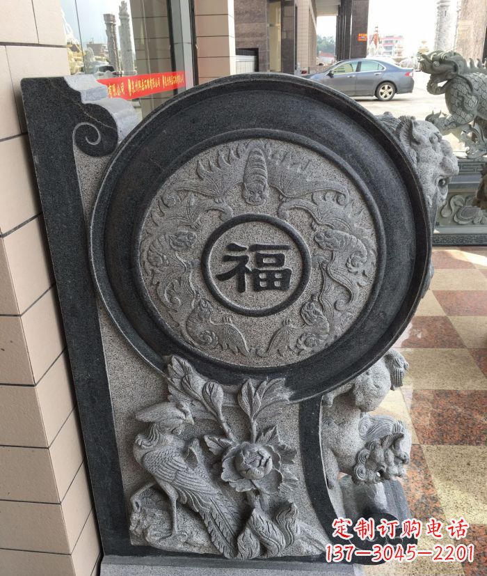 运城福字雕塑 招财门墩石抱鼓