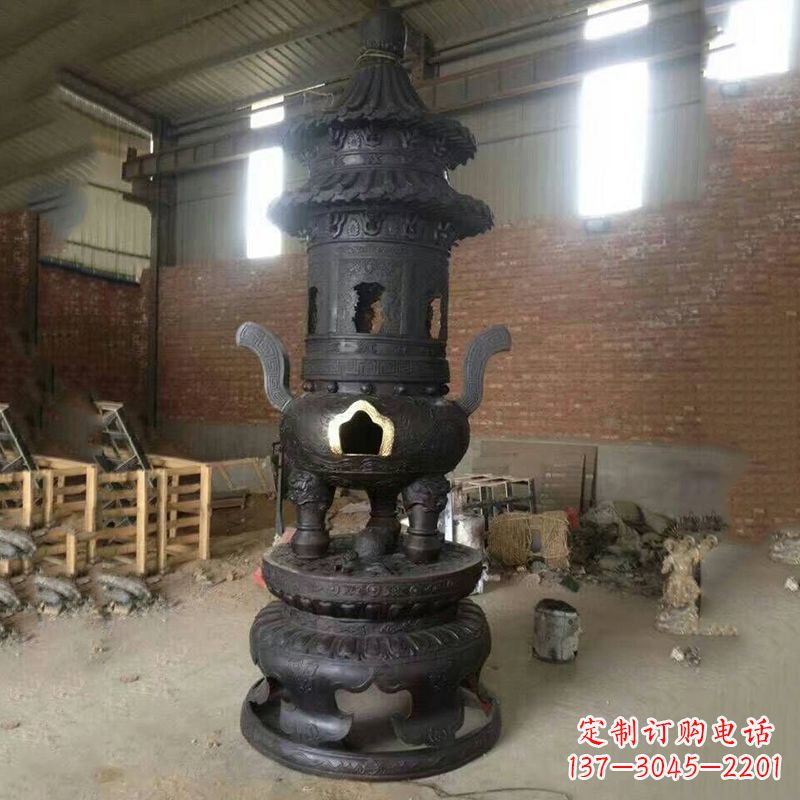 运城花卉盘状高层圆形铜香炉雕塑