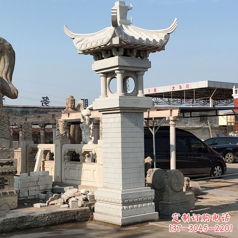 运城高墩中式石雕灯笼美观厚重的传统中国风雕塑
