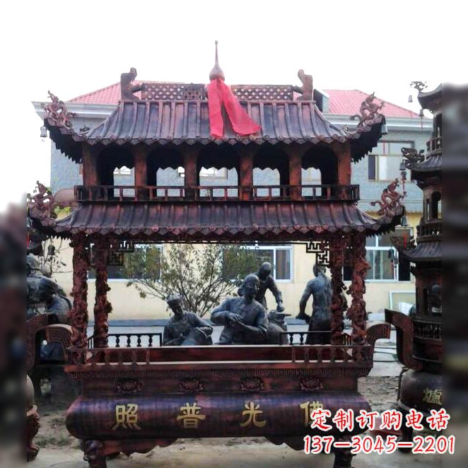 运城古典风格三足铜香炉定制雕塑