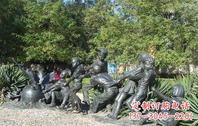 运城铜雕萝卜儿童拔萝卜雕塑
