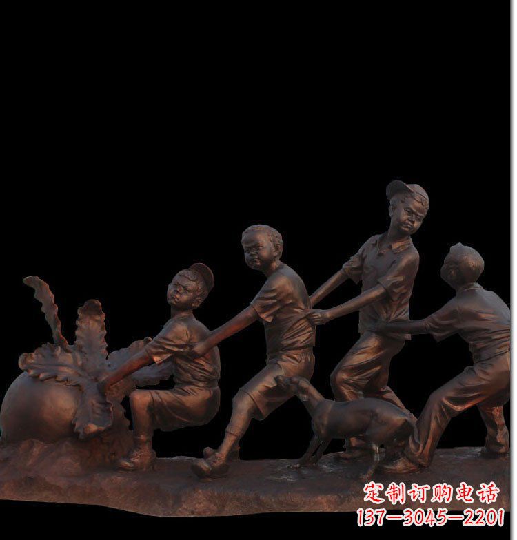运城精美玻璃钢仿铜拔萝卜人物雕塑