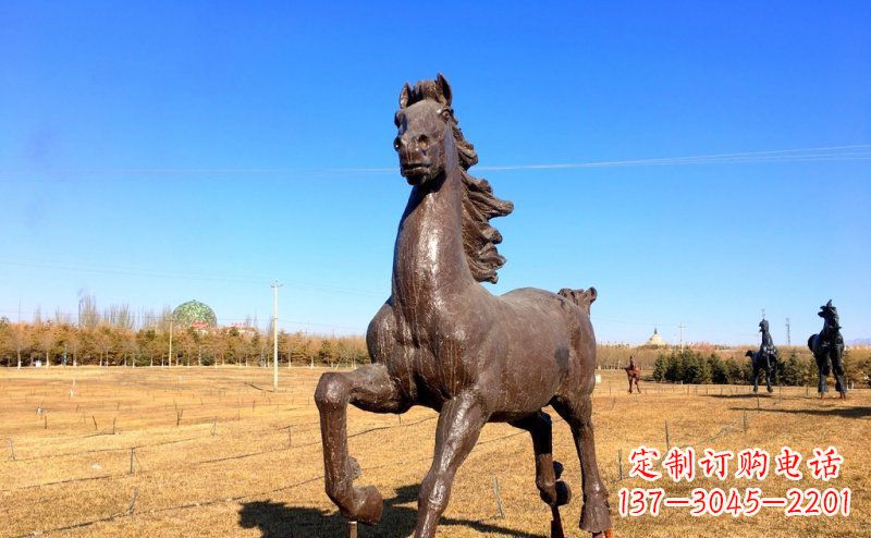 运城公园奔跑的马动物铜雕 (3)