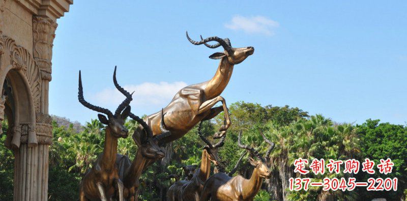 运城公园奔跑羚羊动物铜雕