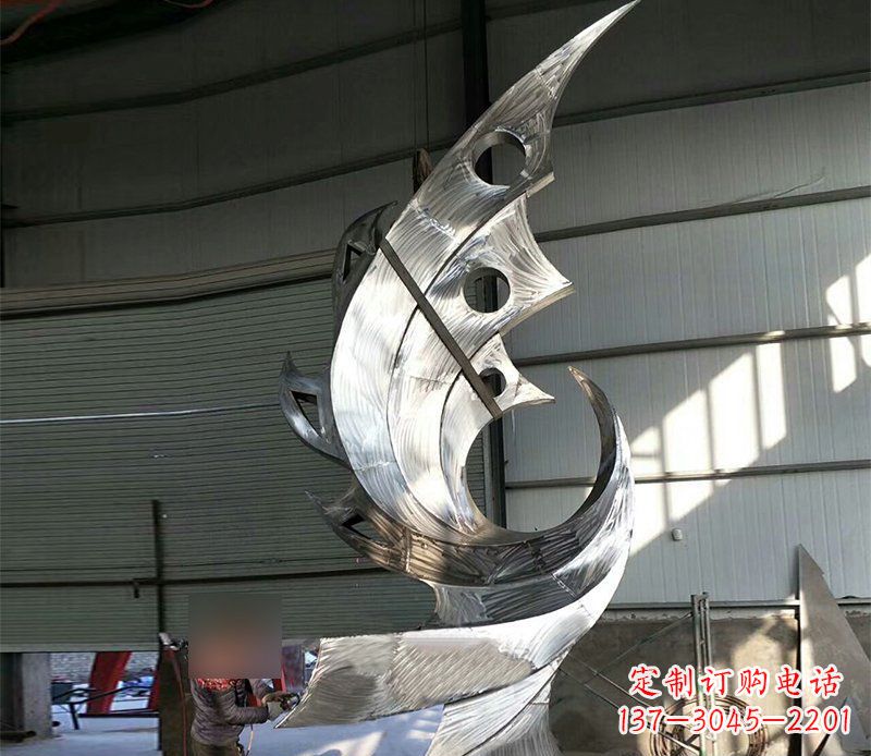 运城公园不锈钢抽象凤凰景观雕塑 (3)