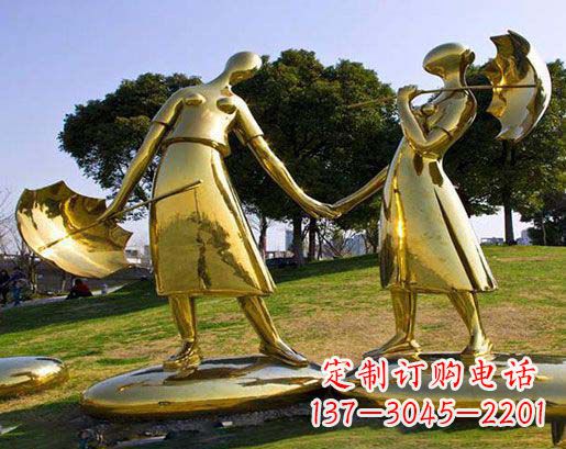 运城长伴相守,情缘两生——不锈钢抽象情侣雕塑
