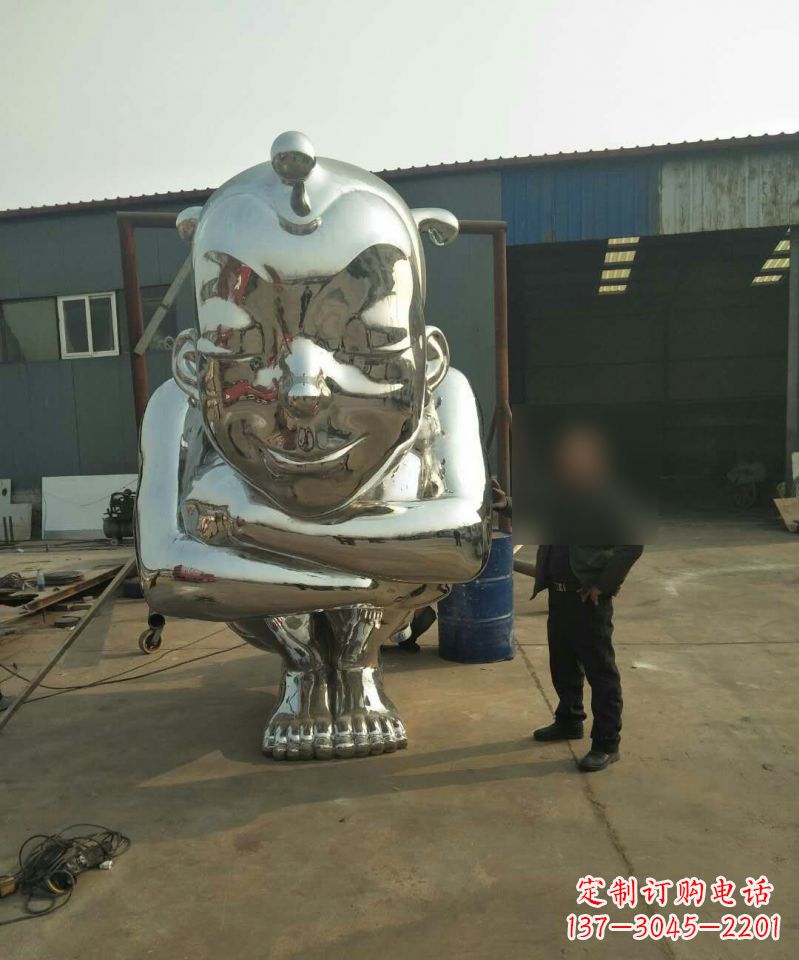运城大型不锈钢蹲着的儿童雕塑