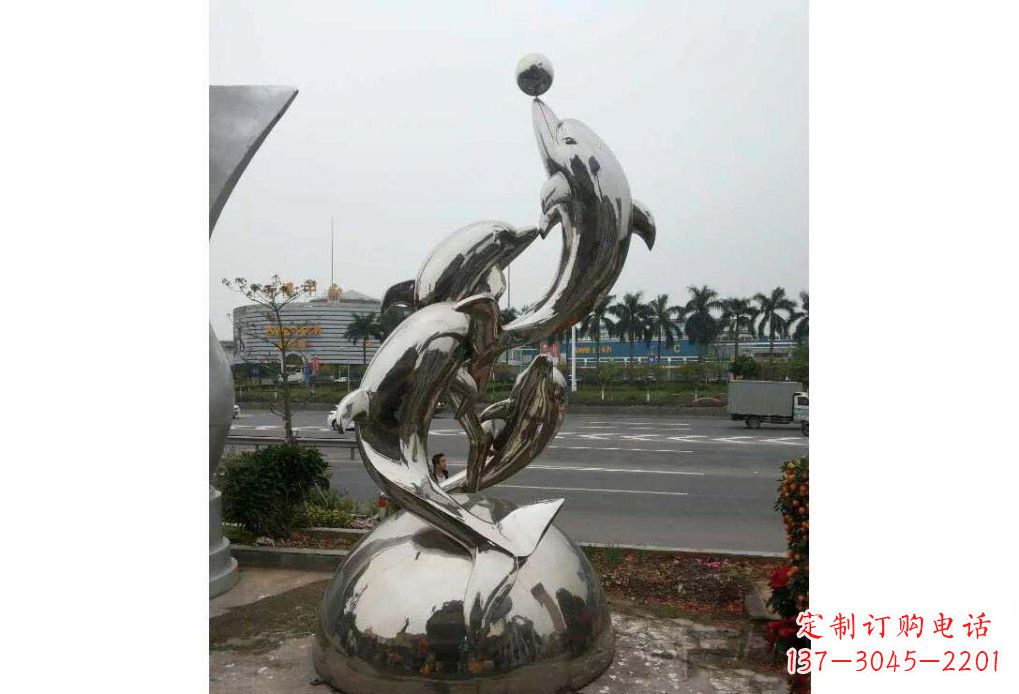 运城海豚系列不锈钢顶球雕塑