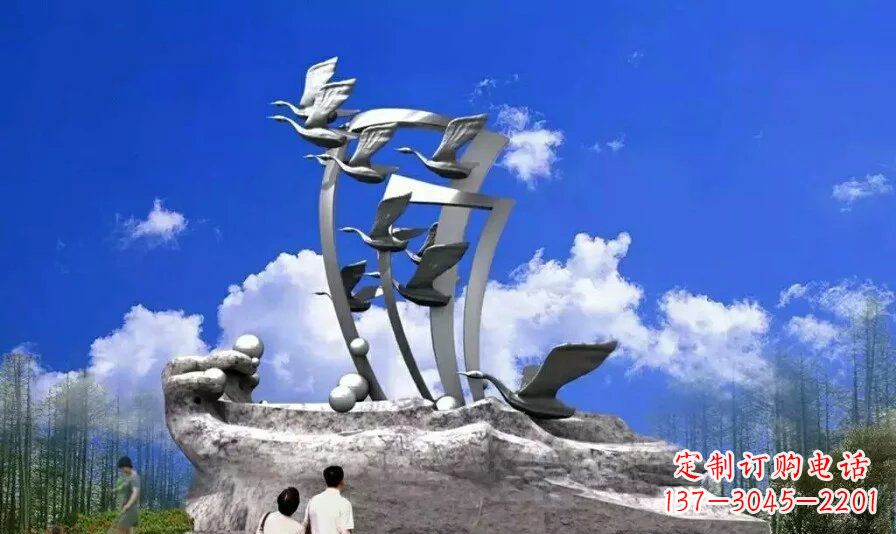 运城艺术家手工制作的不锈钢飞翔天鹅雕塑