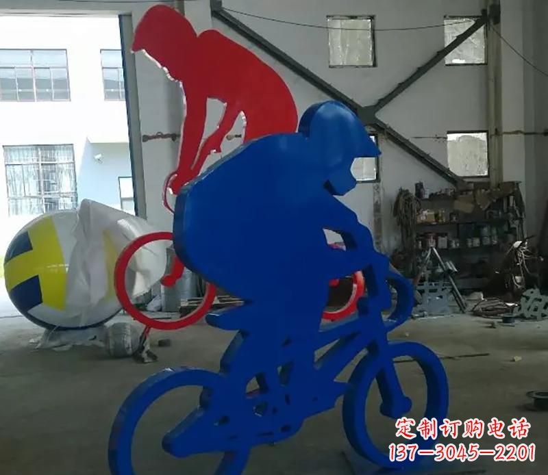 运城公园不锈钢骑自行车运动人物雕塑
