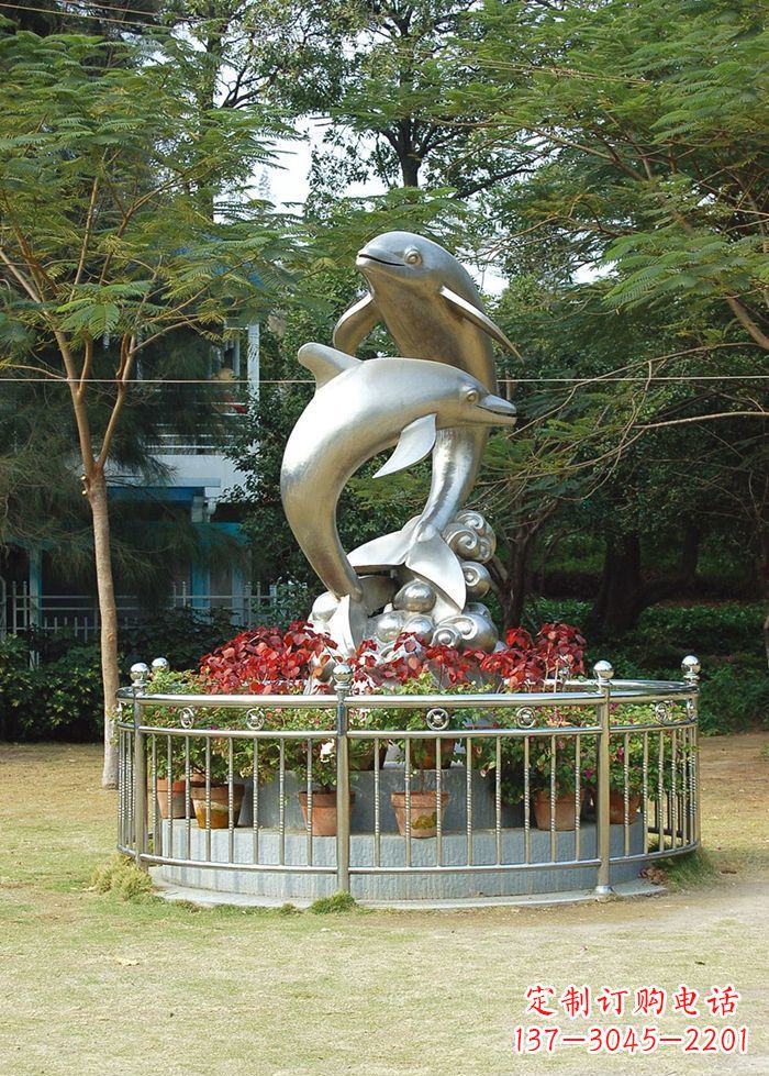 运城不锈钢踏浪海豚雕塑