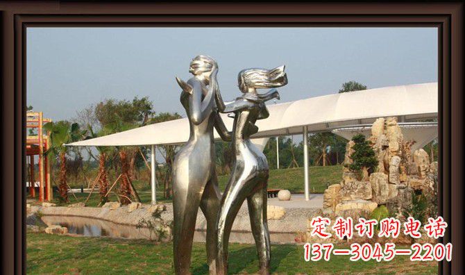 运城一对动感传情的不锈钢跳舞情侣雕塑