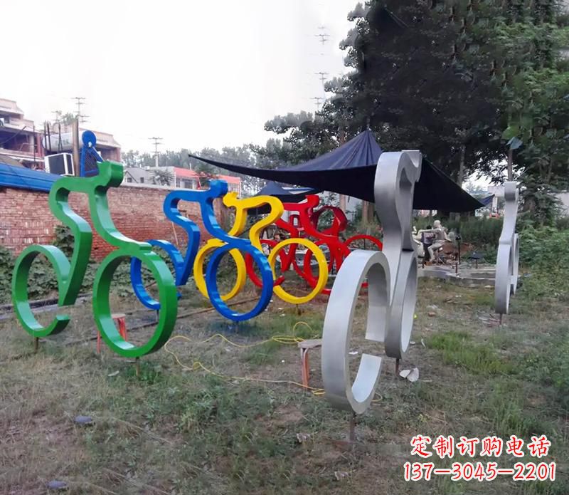 运城抽象不锈钢自行车雕塑