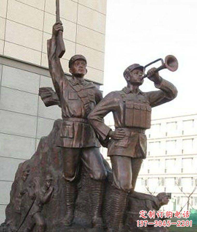 运城革命精神熠熠冲锋号铜雕